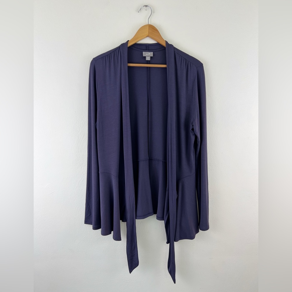 J. Jill Dark Mauve Purple Long Sleeve Lycra Blend Pleated Tie Front Cardigan